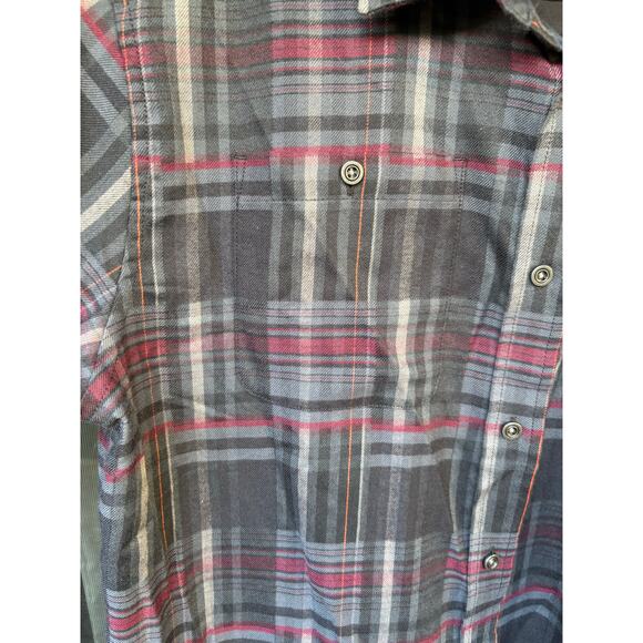 prAna Wool Blend Grey Maroon Plaid Pocket Button Down Flannel Shirt - L - Picture 6 of 10